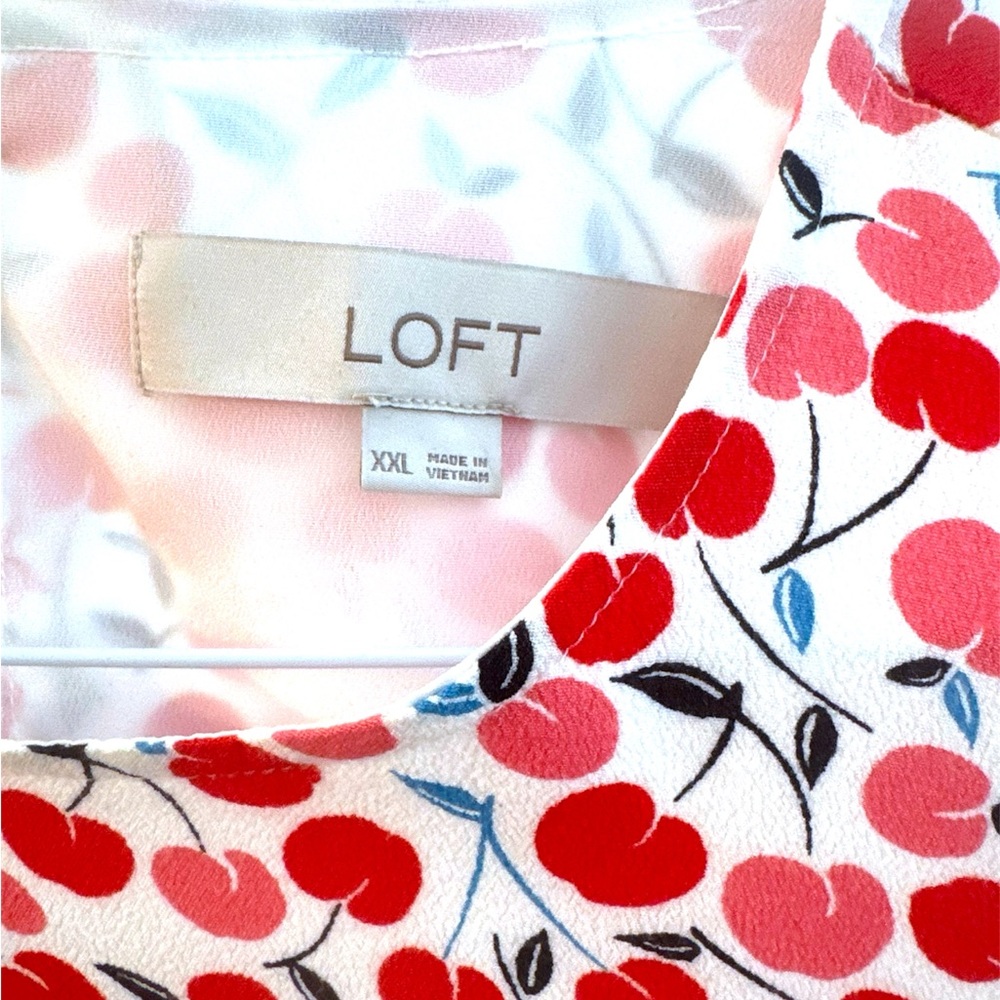 LOFT Red and White Long Sleeve Shift Dress - Picture 2 of 6